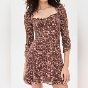 Reformation Remi Polka Dot Mini Dress in Chico Brown Dot